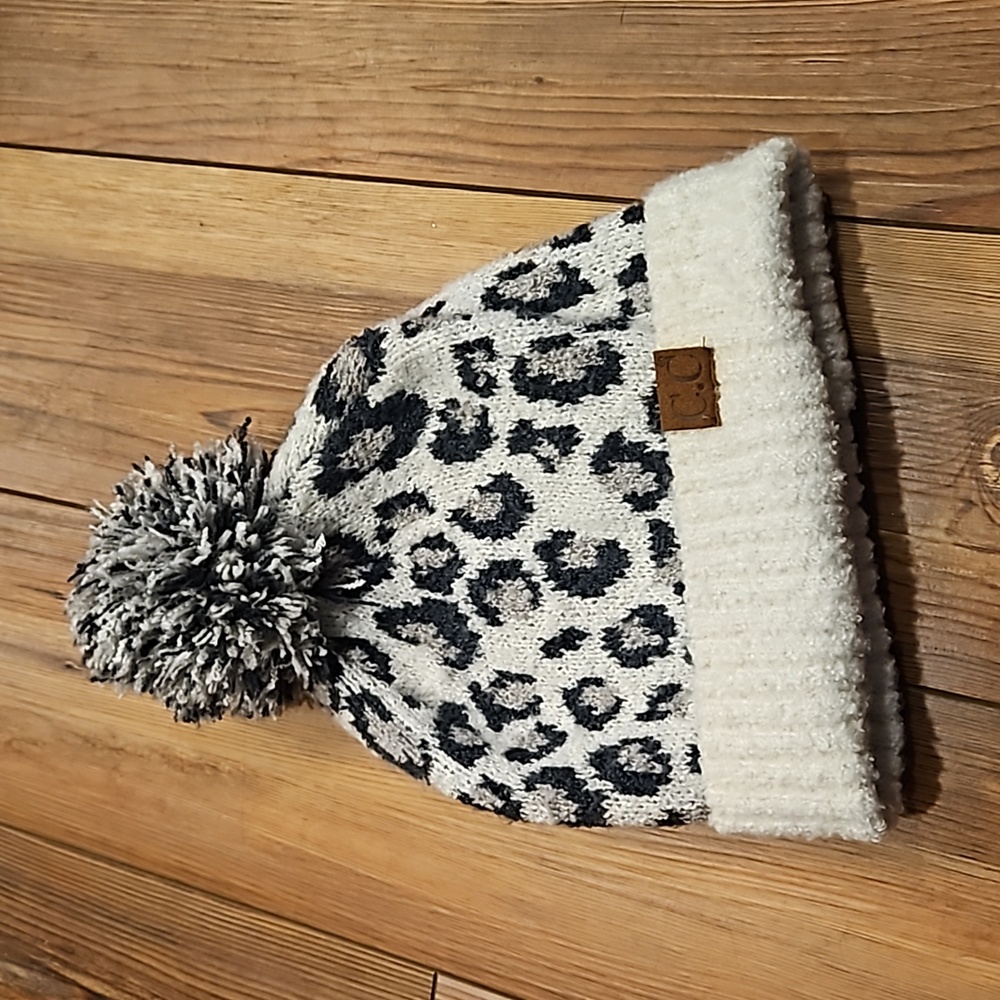 C.C Gray and white hat with Pom Pom